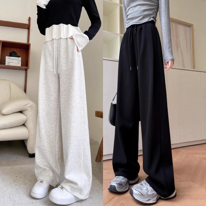 Tie-up sweatpants women's new casual straight autumn sweatpants loose drape lazy style wide-leg pants
