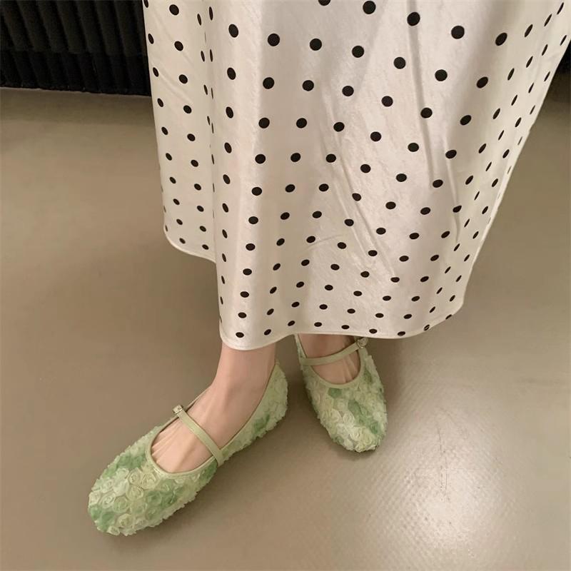 Fashion SUOJIALUN 2025 Summer New Women Flat Shoes Fashion Flower Lace Slip On Mary Jane Shoes Soft Flat Heel Outdoor Dress Single Shoes