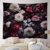 Black Floral Tapestry Retro Flower Bloosom Rustic Rose Watercolor Peony Vintage Boho Gothic Spring Plant Leaves Home Decor Wall