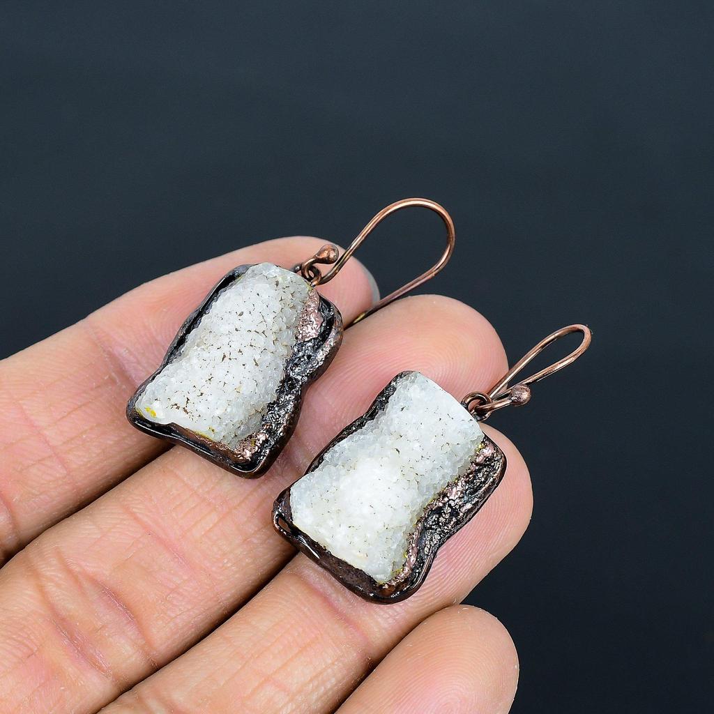 Crystal Quartz Copper Electroformed Earrings, Handmade Gemstone Earrings Jewelry, Gifts For Wife Brand New Earrings