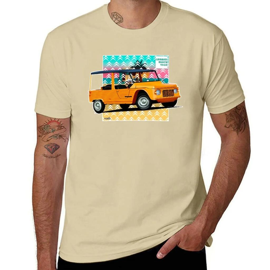 Oversized White Short-Sleeve T-Shirt Featuring Classic Citroën Mehari Retro Car Graphic Print For Car & Vintage Lovers