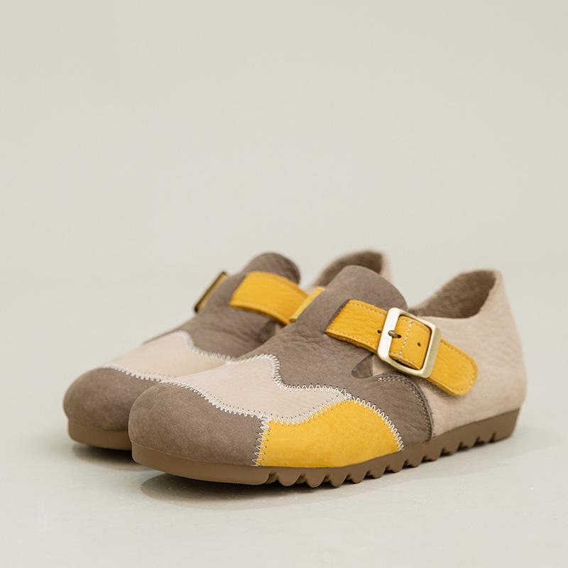 

Johnature Genuine Leather Mixed Colors Lightweight Versatile Flats Comfortable Commuting Casual Women s Shoes 40 жовтий