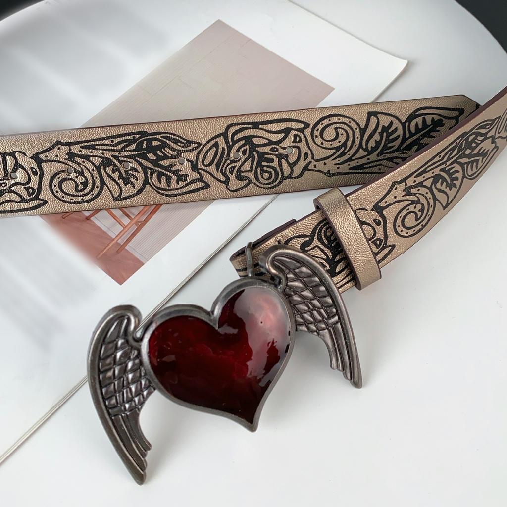 Punk Rock Metal Waist Belt Retro Heart Wing Design Unisex Fashion Accessory For Daily Wear