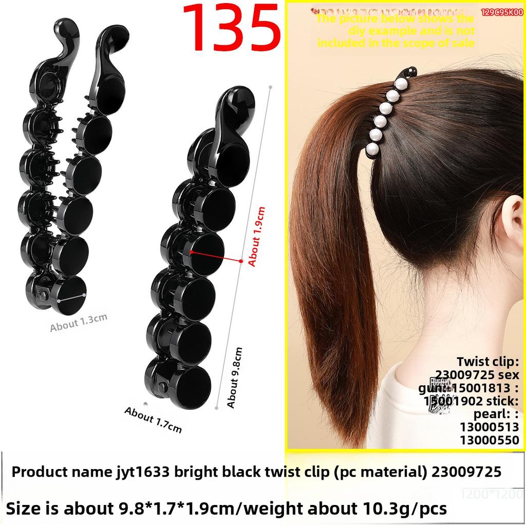 The Hairpin Has A Sweet Twist Clip At The Back of The HeadA Moon-shaped Banana Clip and A Half-tied Ponytail Vertical Clip