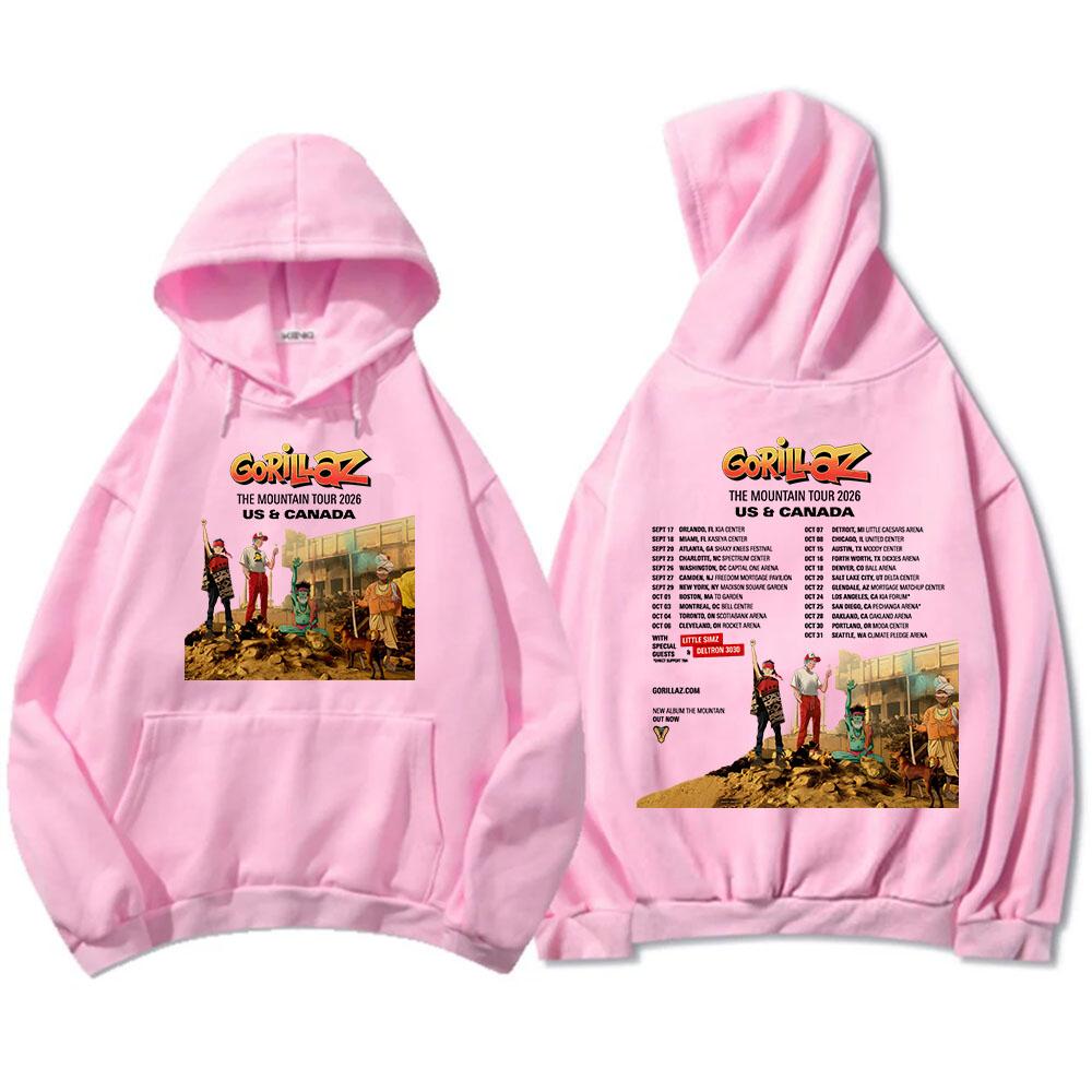 GORILLAZs The Mountain Tour 2026 Hoodies Fashion Long Sleeve Hooded Sweatshirt Unisex Streetwear Pocket Soft Men/Women Pullovers
