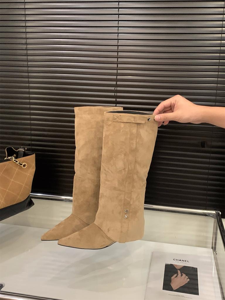 Keilabsatz Vintage Braun Maillard Hose Stiefel Damenstiefel 2025 Herbst/Winter Hoher Absatz Spitz Zulaufend Skinny Stiefel