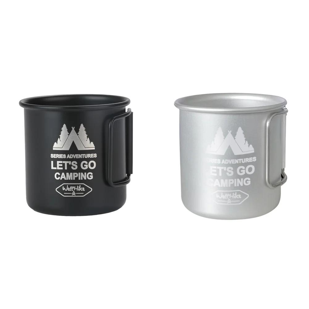 300ML Camping Mug Outdoor Aluminium Alloy Water Cup with Foldable Handle Tea Beer Coffee Mug Coffee Wine Cup for Hiking Travel