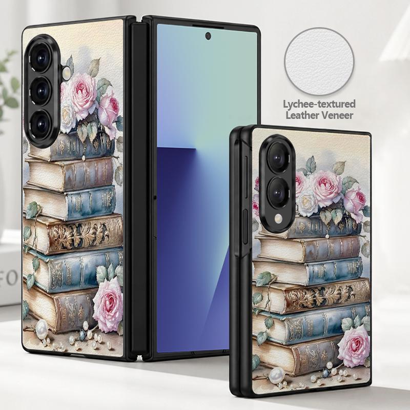 Vintage Flower Print Case For Samsung Z Fold 8 Ultra 7 6 5 Luxury Leather Skin Hard Folding Phone Cover For Galaxy Z Fold8 Fold7 Fold6