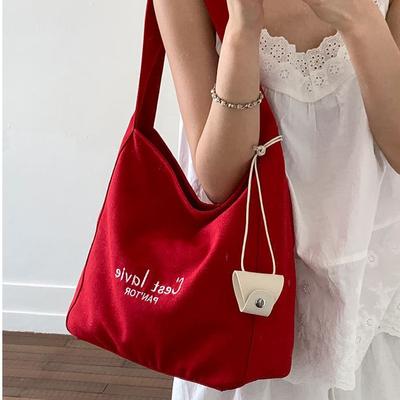 Canvas Bag Women's New Fashion Shoulder Bag Letter Lazy Wind Bag Women's Commuter Tote Bag