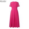 ZANZEA Women Casual V-Neck Summer Short Sleeve Lace Patchwork Dress
