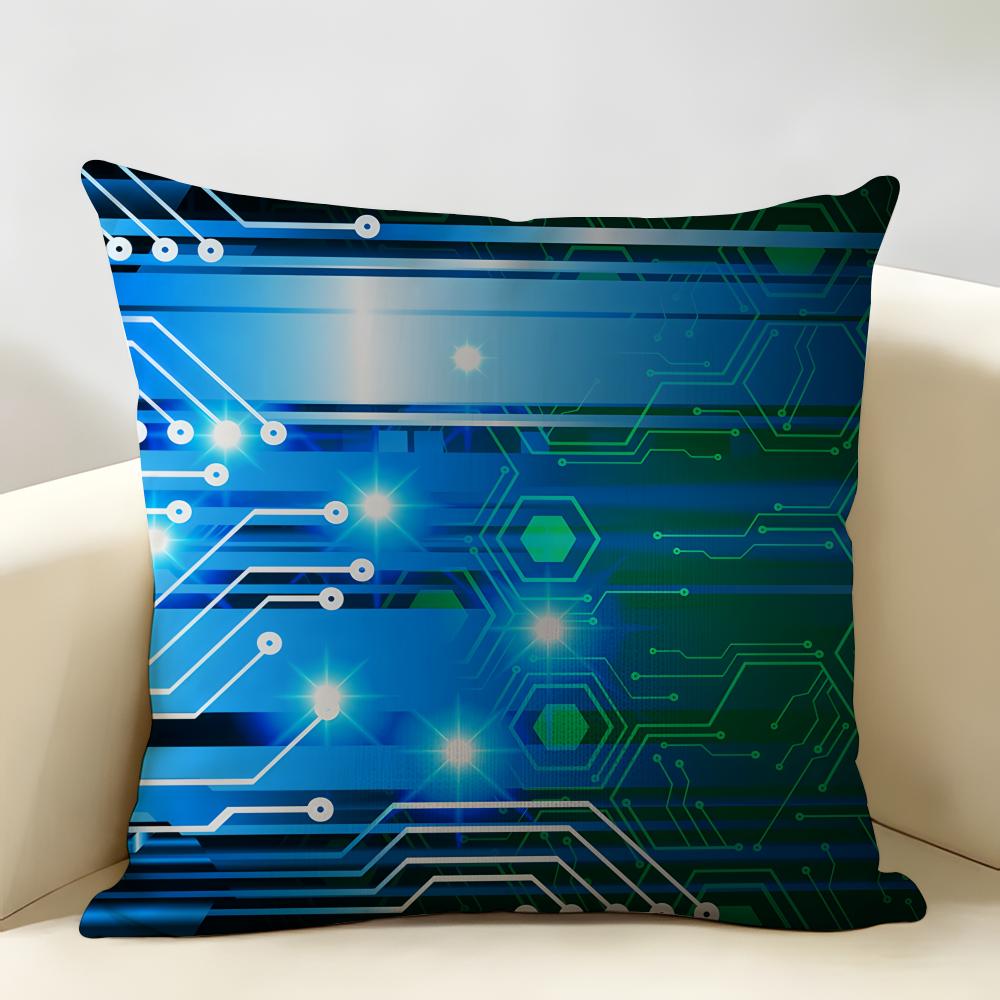 Circuit Board Pattern Design Cushion Cover Natural Linen Organic Fabric DoubleSided Printing Room Sofa Decor Pillow Case