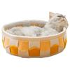 Round Cat Bed Soft Wave Line Braid Double Sided Universal Large Small Dog Bed for Winter Summer Yellow