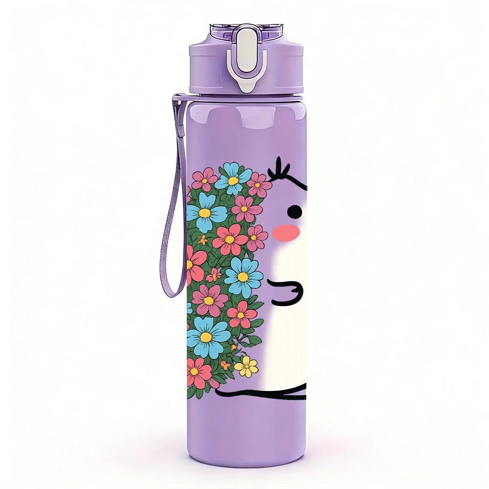 1PC Floral Hamster Cartoon 750ml Color Plastic Sports Water Bottle Leakproof Flip Straw Lid Suitable for Sports Office Home Use
