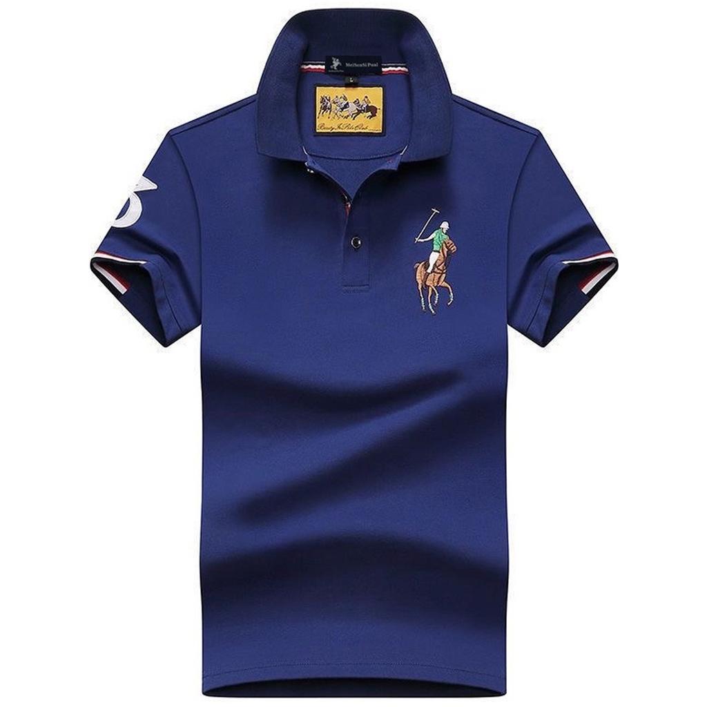 TrendHub Polo Shirt Men Cotton Mens Short Sleeve Solid Color Embroidery Business Casual Polo Shirt