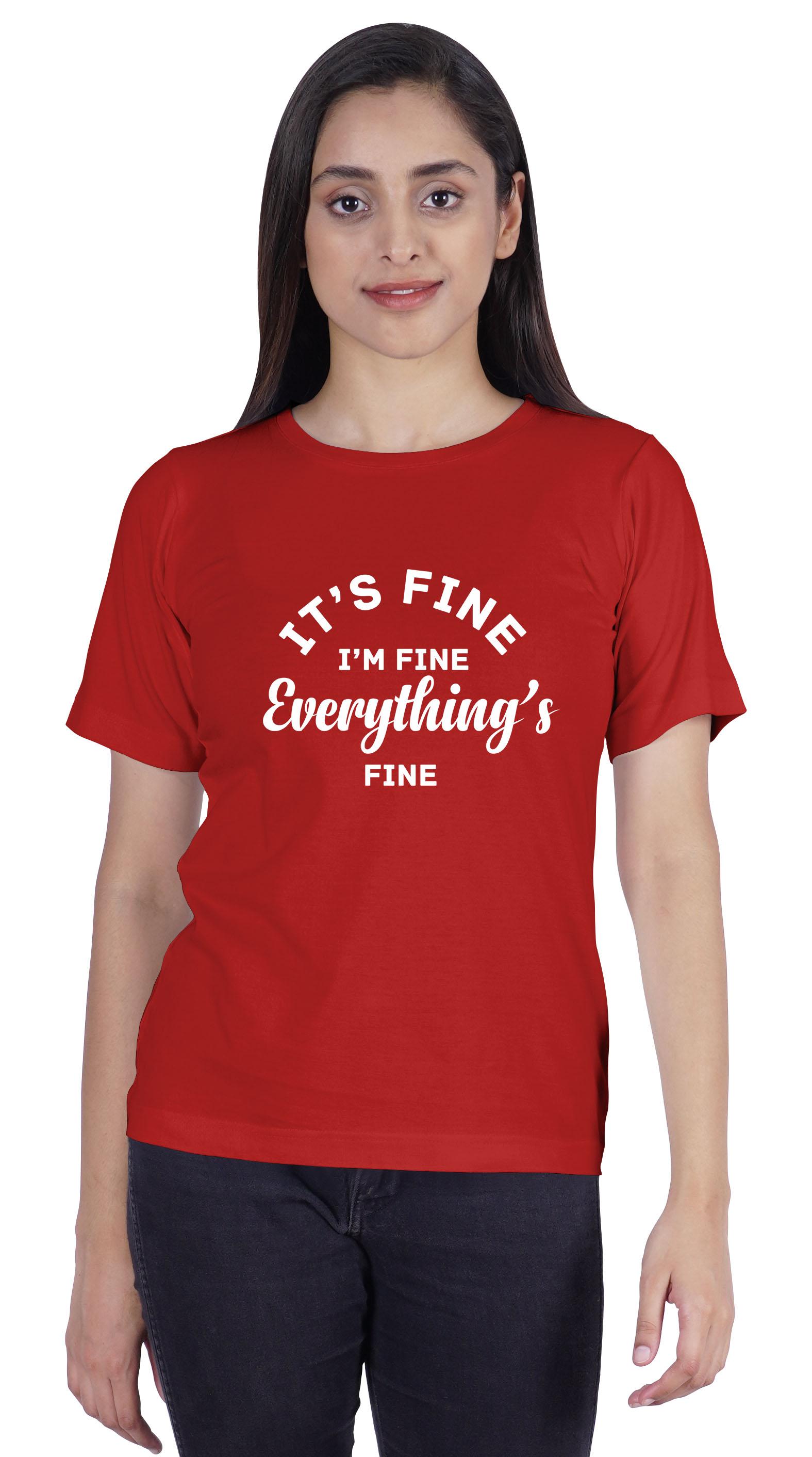 

Inkmeso Crew Neck T-shirt Its Fine I m Fine Everything Is Fine Letter Printed Inspirational Jersey Top For XXL червоний