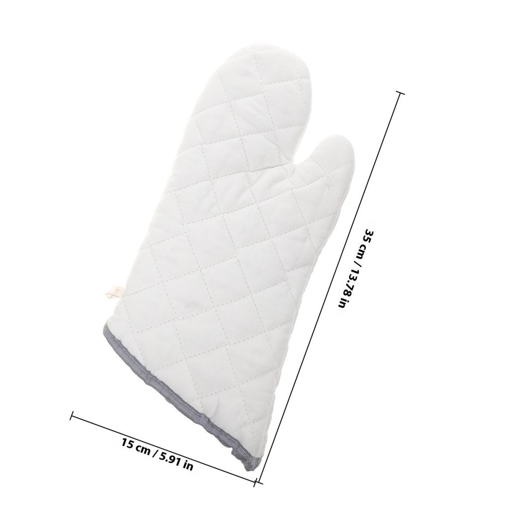2Pcs White Cotton Oven Mitts Heat Resistant Kitchen Gloves for Cooking Bbq Microwave Toast Soup Non Slip Flexible Safe Large