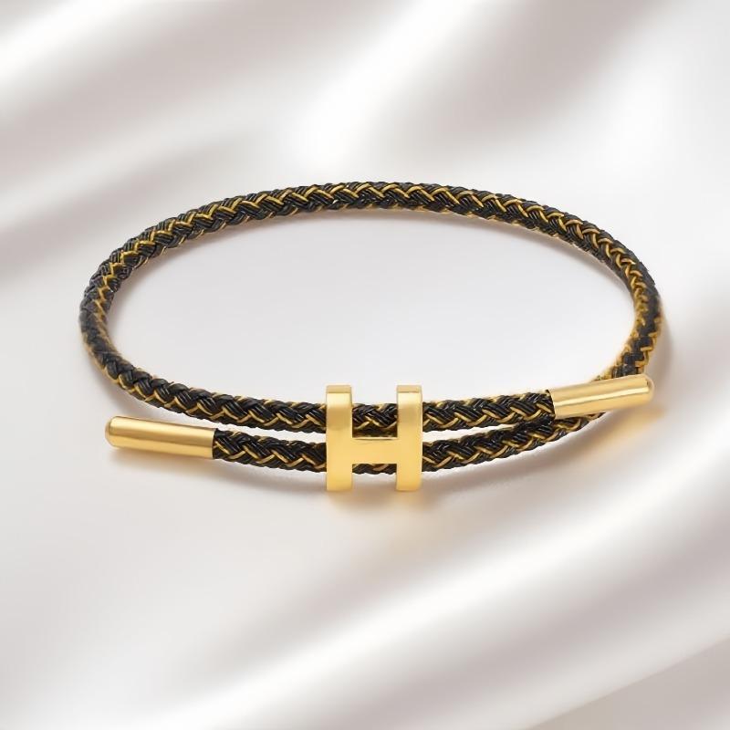 

Универсальный и атмосферный браслет из нержавеющей стали с H-образной пряжкой и веревкой, регулируемый, водонепроницаемый, из титановой стали, для женщин и мужчин