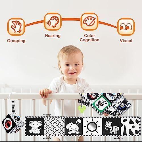 Jouet bébé livre tissu montessori noir et blanc - happykidsclub - eveil 0-12 mois - cadeau naissance