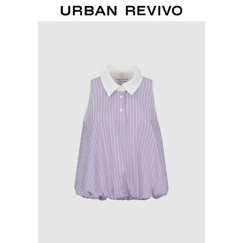 Women s Striped Sleeveless Lapel Blouse S