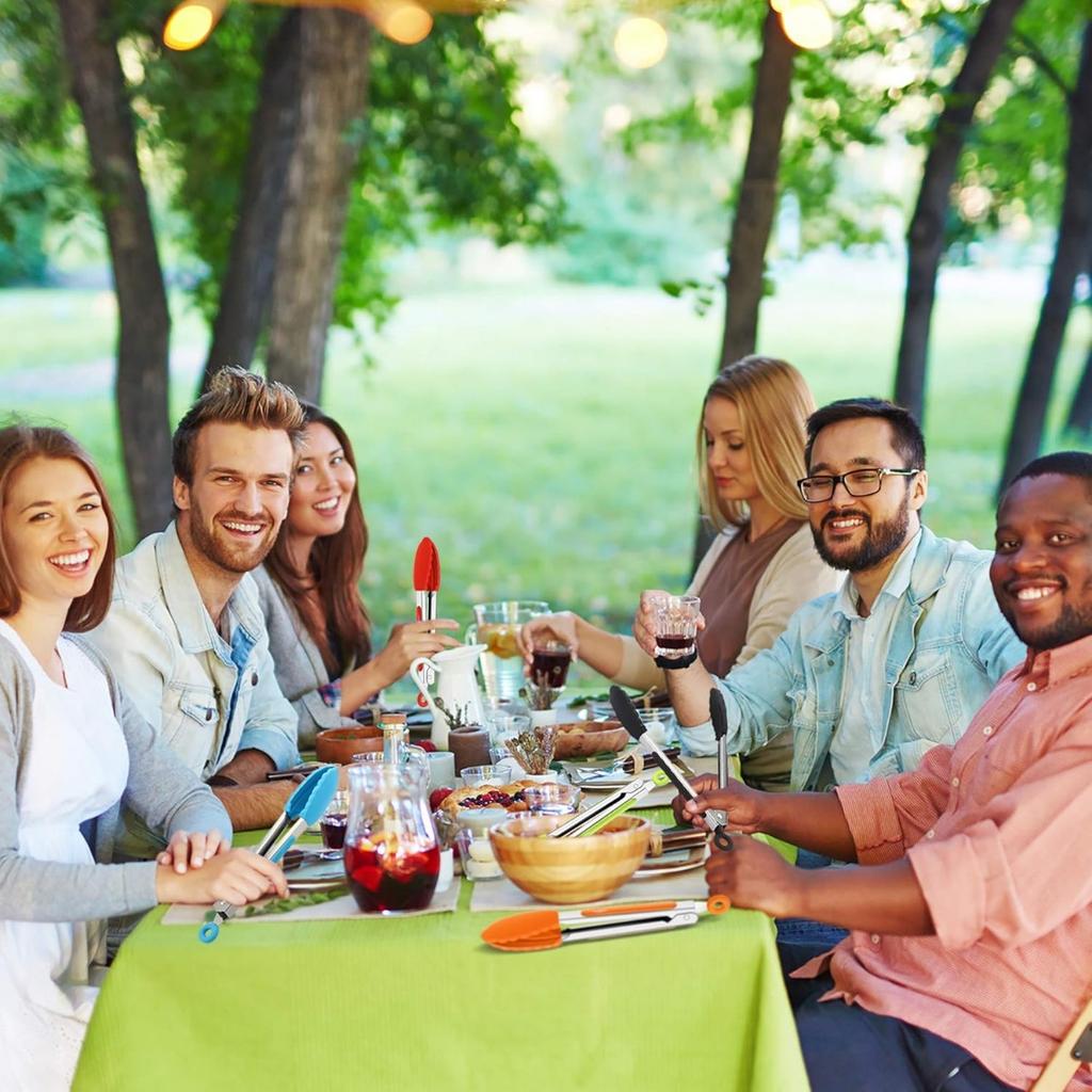 5 Pcs Small Serving Kitchen Tongs with Silicone Tips Mini Silicone Tongs 7 Inch Christmas Party Supplies for Salad, Grilling, Frying and Cooking