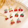 Cherry Fruit Necklace - A Simple and Versatile Summer Accessory for Women, Featuring A Lockbone Chain with A Charming Cherry Fruit Design.