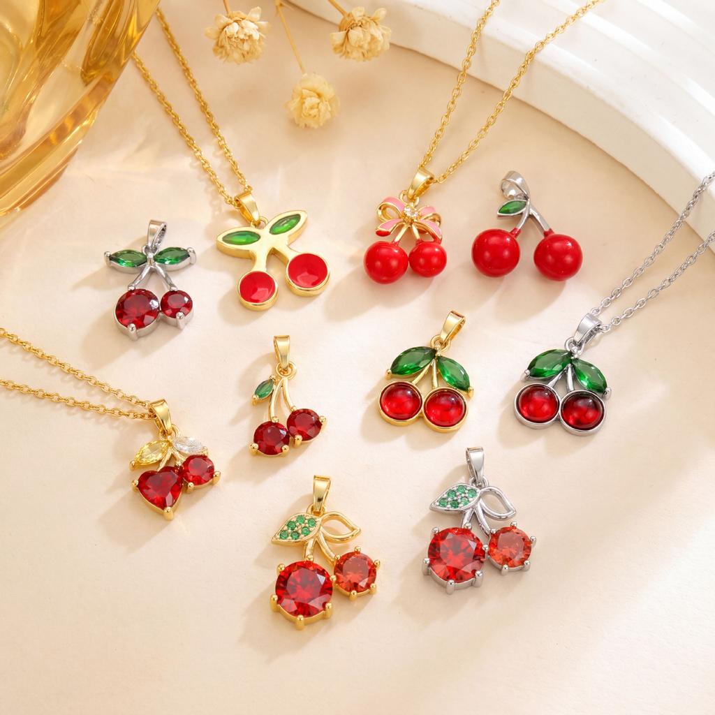 Cherry Fruit Necklace - A Simple and Versatile Summer Accessory for Women, Featuring A Lockbone Chain with A Charming Cherry Fruit Design.