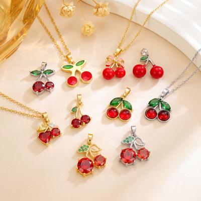Cherry Fruit Necklace - A Simple and Versatile Summer Accessory for Women, Featuring A Lockbone Chain with A Charming Cherry Fruit Design.