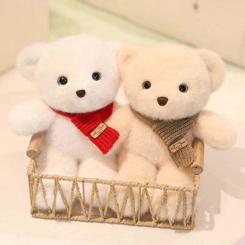 30cm Simulation New Scarf Bear Doll Stuffed Plush Toy Cartoon Anime Pillow for Children's Birthday Gift Cute and Fun Doll