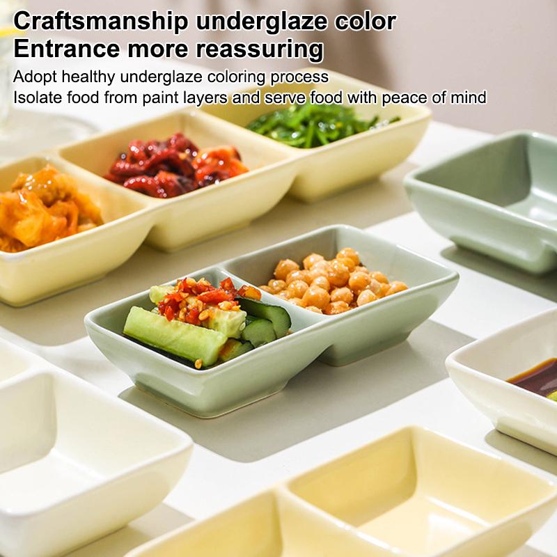 Creative Ceramic Soy Sauce Dish Spice Plate 2/3 Grids Dinner Plates Household Snack Plate Kitchen Accessories