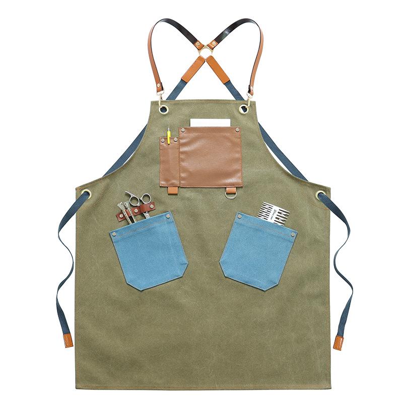 Multifunctional Color Block Canvas Apron for Barber, Barista & Baker - Custom Waist Apron