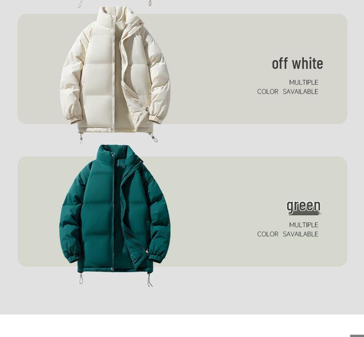 Men's Trendy Winter Down Coat: Loose, Thick Cotton-Padded Stand-Up Collar Jacket, Solid Color, Versatile Outerwear for Couples