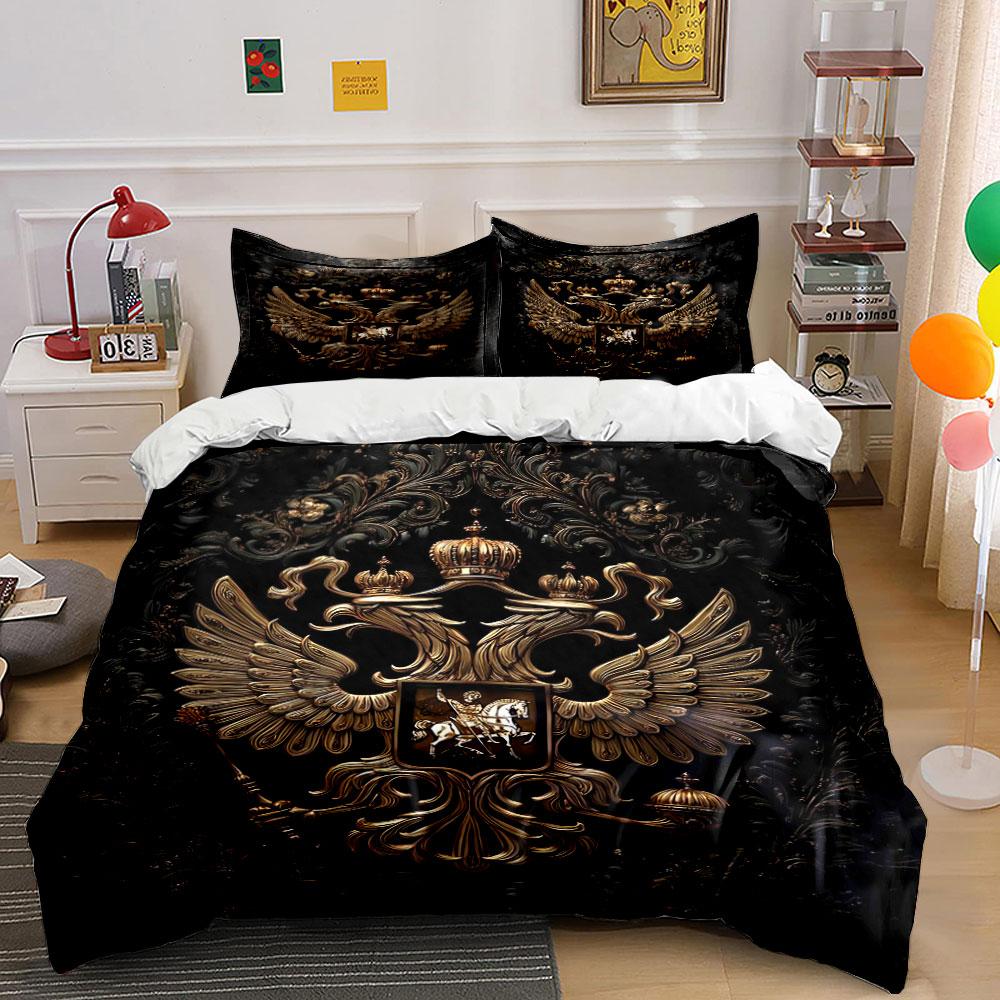 Golden Royal Crest Bedding Set Bedding Duvet Cover Set Duvet Cover Pillowcases (1 * Duvet Cover 2 * Pillowcases, without duvet insert)