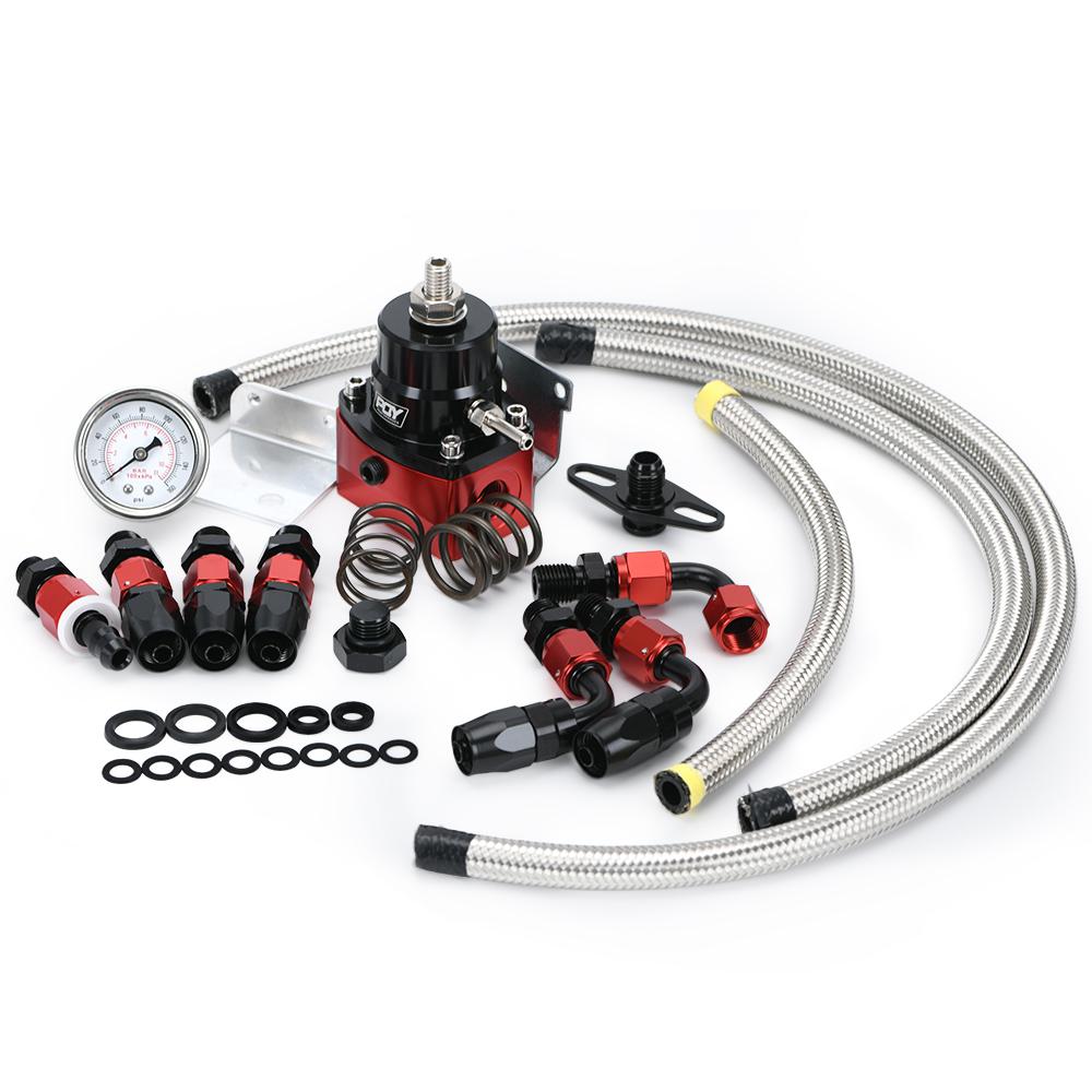 Adjustable Fuel Pressure Regulator Kit AN6 Feed & AN6 Return Line W/ 0-160PSI Gauge Set 3-20/ 20-45/ 45-70 Pressure Springs