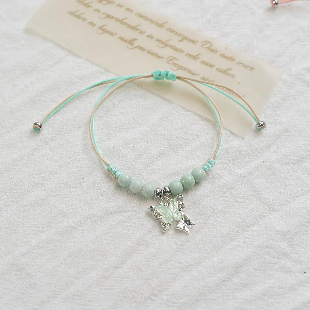 Ceramic beaded ins wind cute butterfly woven bracelet sweet adjustable hand rope girlfriend gift
