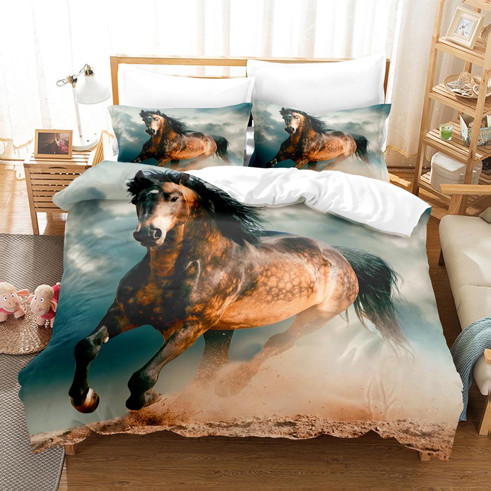 Polyester Comfortable White Horse Pattern Duvet Cover Set With Duvet Cover And Pillowcases King Queen Twin Sizes For All Ages