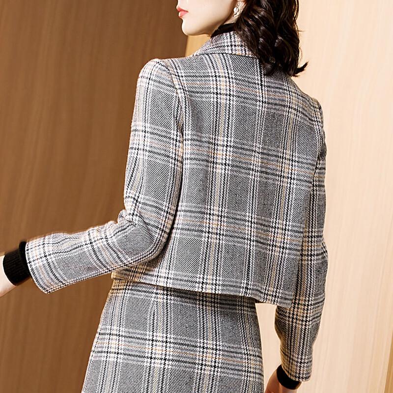 KAVON 2025 Fall/Winter British Style Plaid Double-Breasted Jacket