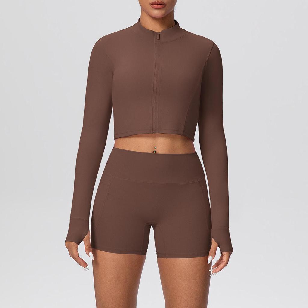Women's Slim Fit Zip-Up Jacket & High-Waist Butt-Lifting Shorts Yoga Set