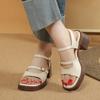 Fashion 2024 New Retro PU Leather Women's Sandals Square High Heel Sandals Office Platform Buckle Shoes Fashion Casual