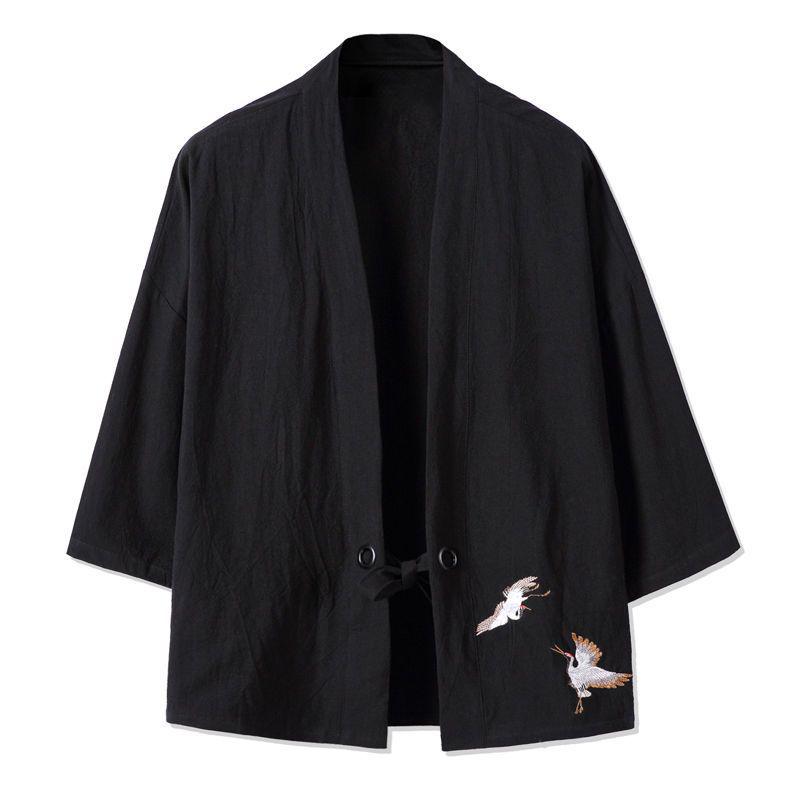 

Men s Chinese Style Three-Quarter Sleeve Tang Suit Kimono Cardigan , Summer Loose Fit KTB 5XL