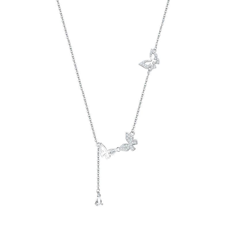 S925 Sterling Silver Butterfly Tassel Necklace for Women: Stylish Clavicle Chain, Versatile Birthday Gift for Girlfriend Sterling Silver 925
