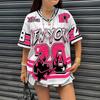 Übergroßes T-Shirt für Damen V-Ausschnitt Kurzarm Sommer Patchwork New York 28 Aufdruck Freizeit-Tees Sport Fußballtrikot Y2k Oberteile