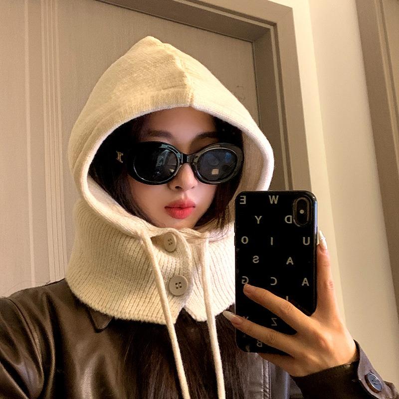 Balaclava Hat Women's Winter Couple's Warm Hat Scarf Integrated Ear Protection Wool Knitted Hat