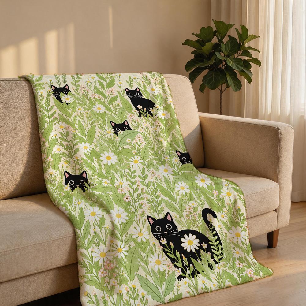 FloralBlackCat Throw Short Plush Throw Blanket Soft Skin-Friendly Multi-Scene Home Office