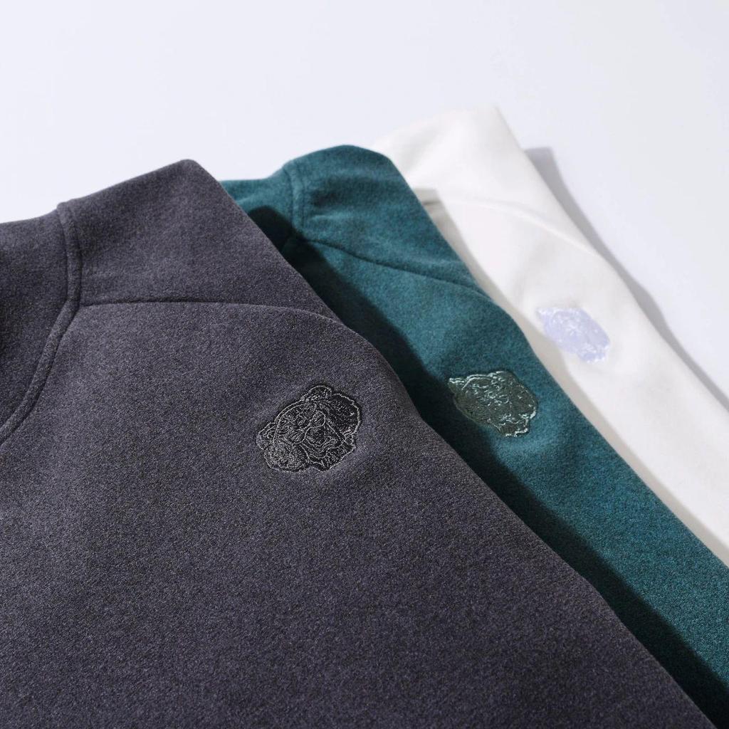 Men's Double-Sided Plush Raglan Sleeve Warm Half-High Collar Embroidered Hoodie