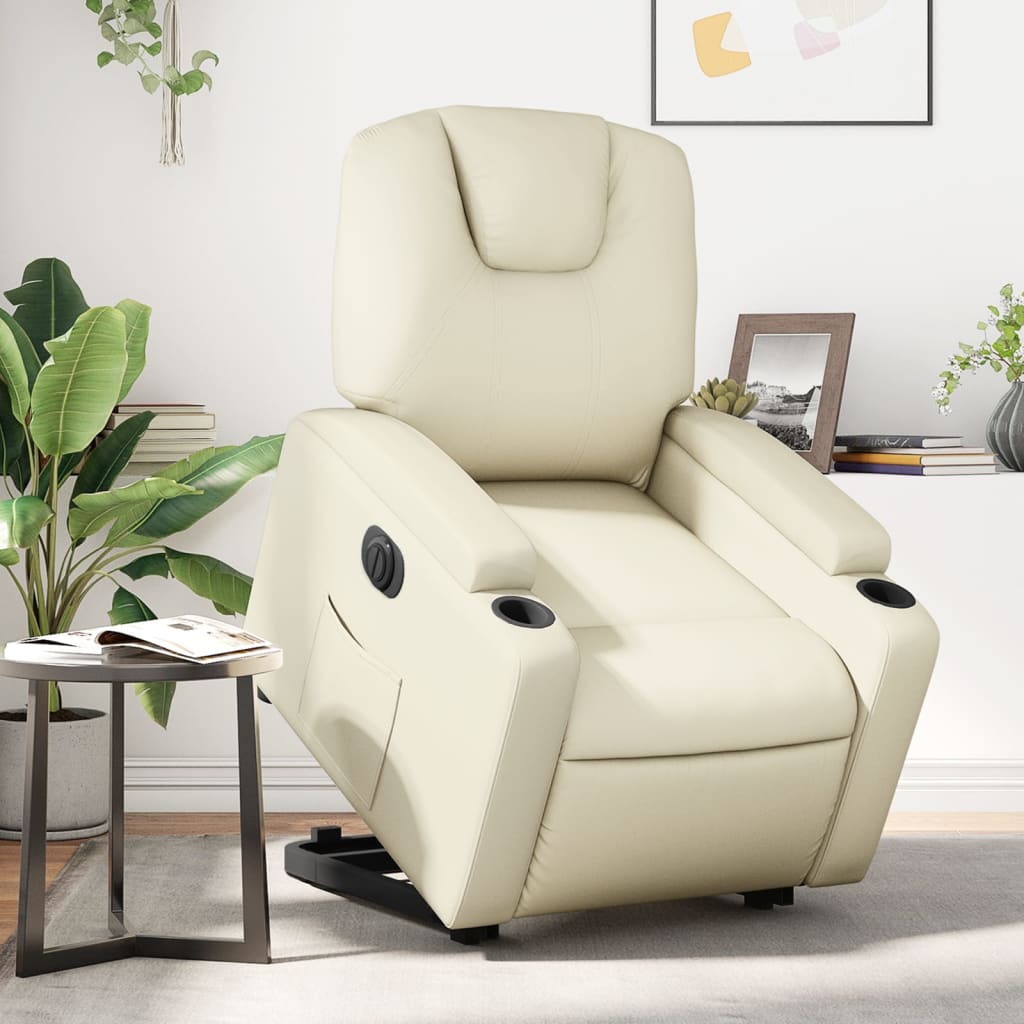 Electric Recliner Chair with Rising Function Cream Artificial Leather