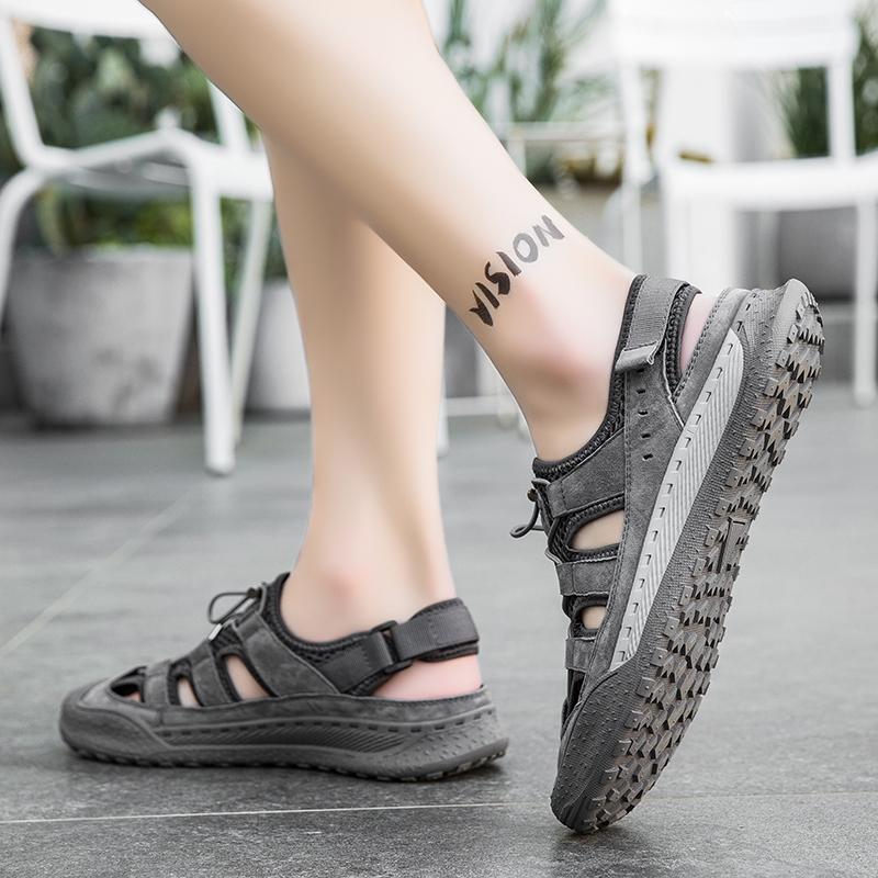 2024 Het Rea Mäntofflor Bekväma Casual Strandtofflor Sommar Herrsandaler Halkfria Utomhus Sommarskor Äkta Lädersandal