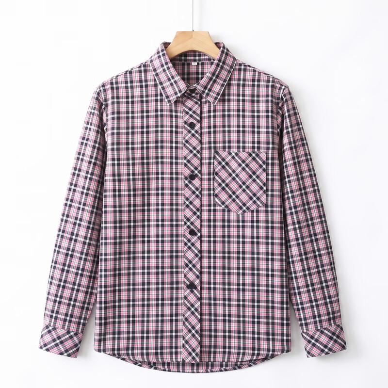 Langsaha Women's Loose-Fit Plaid Long-Sleeve Casual Shirt