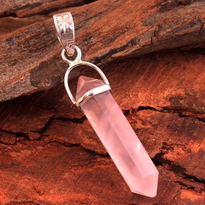 Rose Quartz Pencil Pendant Pure 100% 925 Sterling Silver Handmade Jewelry