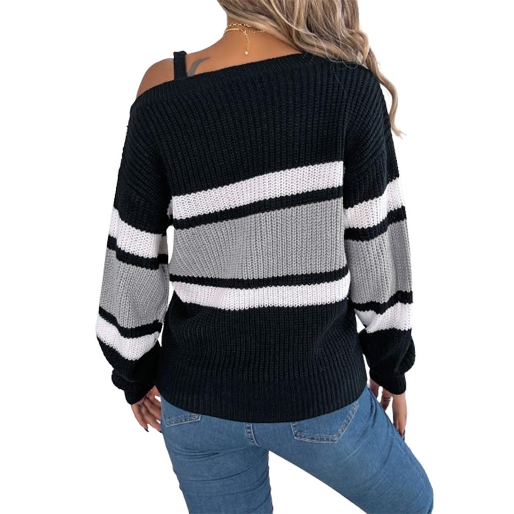 Women Off-Shoulder Knit Jumper Mock Neck Long Sleeve Pullover Sweater Loose Knitwear Tops