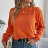 Women's Loose Solid Color Round Neck Hollow Sweater Long Sleeve Pullover Top